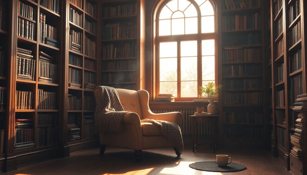 cozy book themed sanctuary awaits
