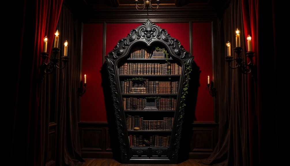 coffin bookshelf enhances decor